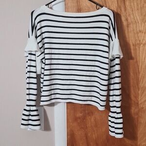 Zara Knit Semi Cropped Sweater Black White Striped